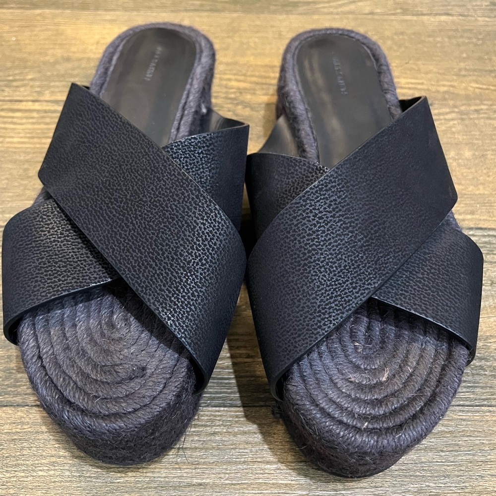 All Saints Black Leather Harlem Platform Espadrilles Sz. 38